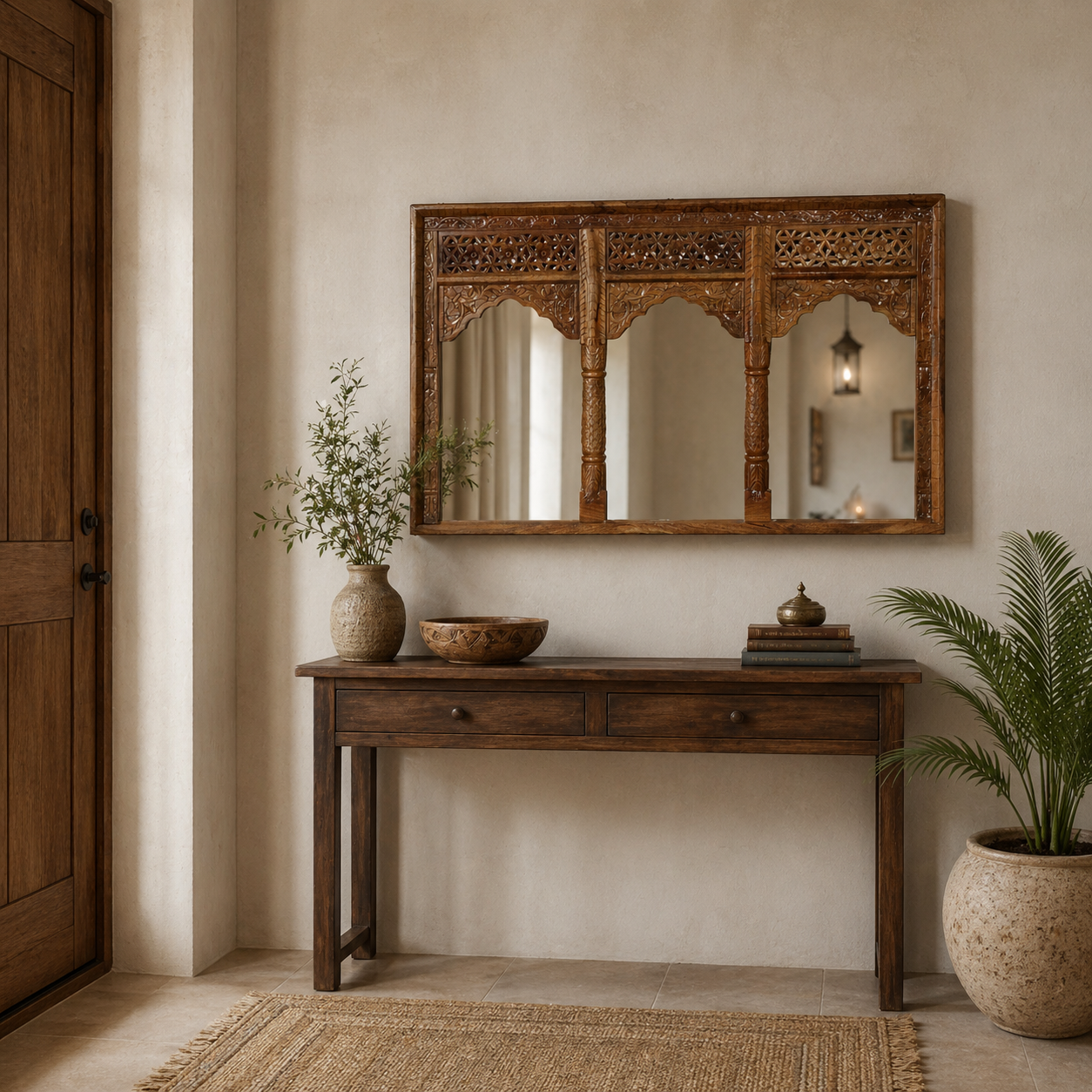 Mahi Hand Carved Wooden Arch Mirror