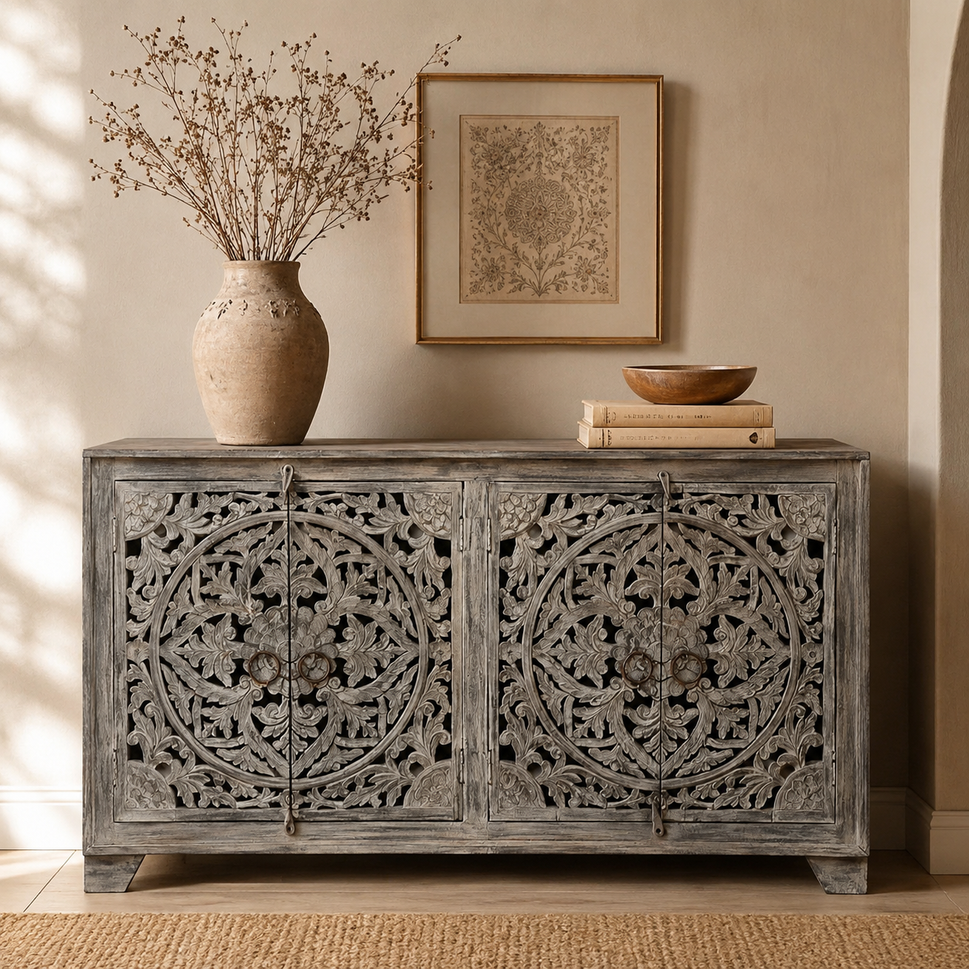 Heidi Hand Carved Wooden Sideboard