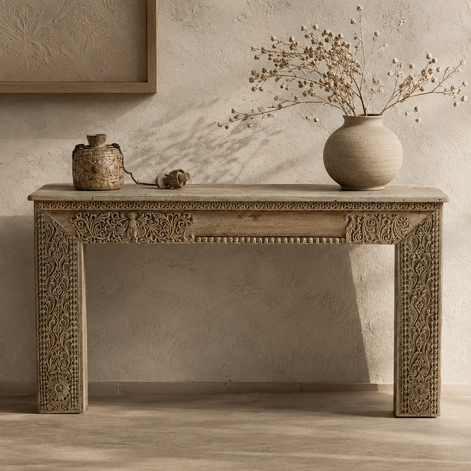 Heena Hand Carved Wooden Console Table