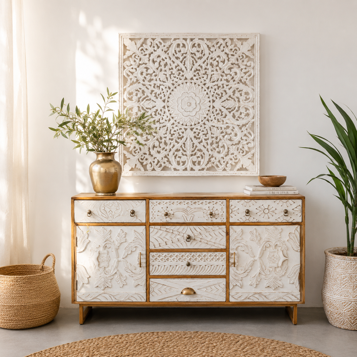 Roshhi Hand Carved Wooden Side Board