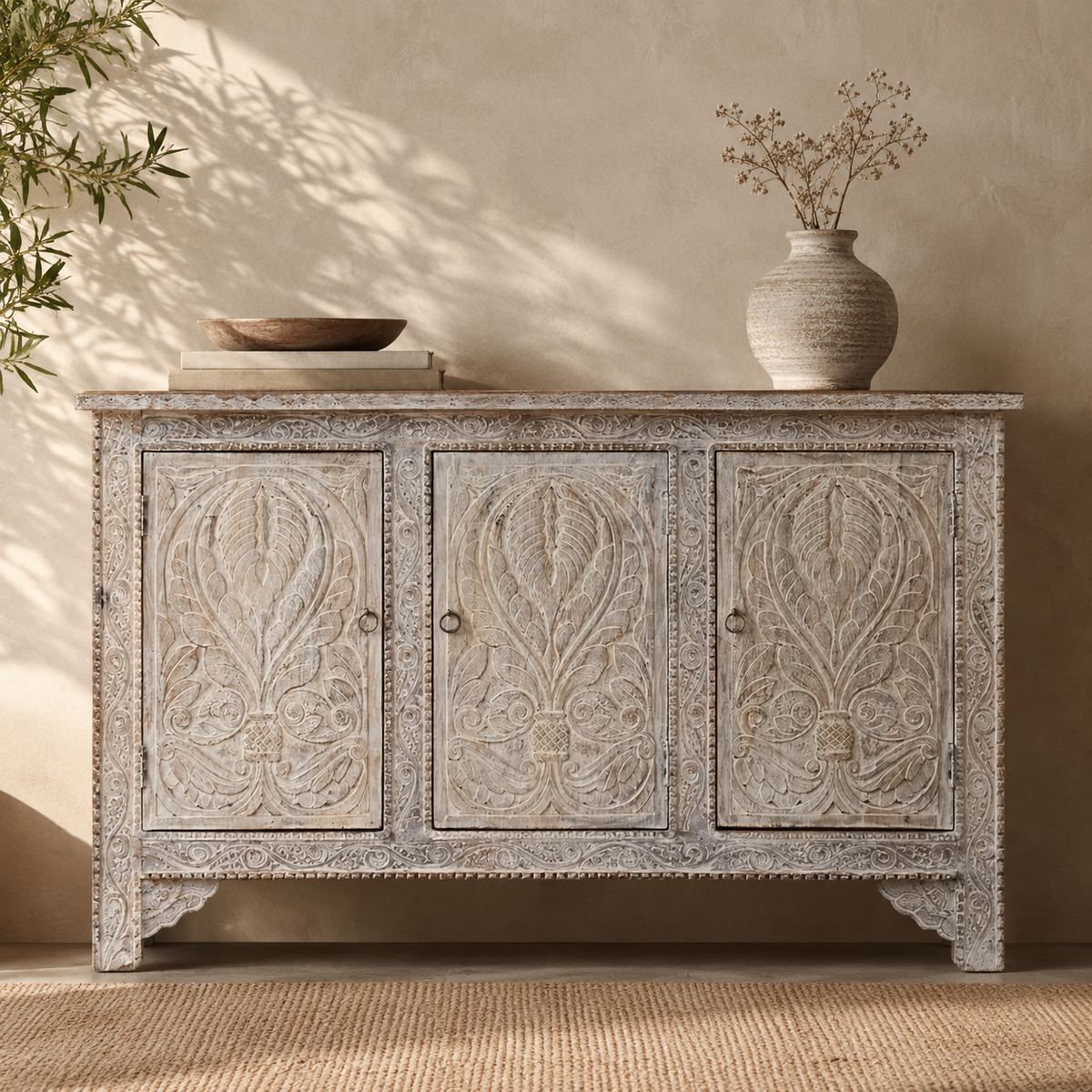 Remi Hand Carved Wooden Sideboard