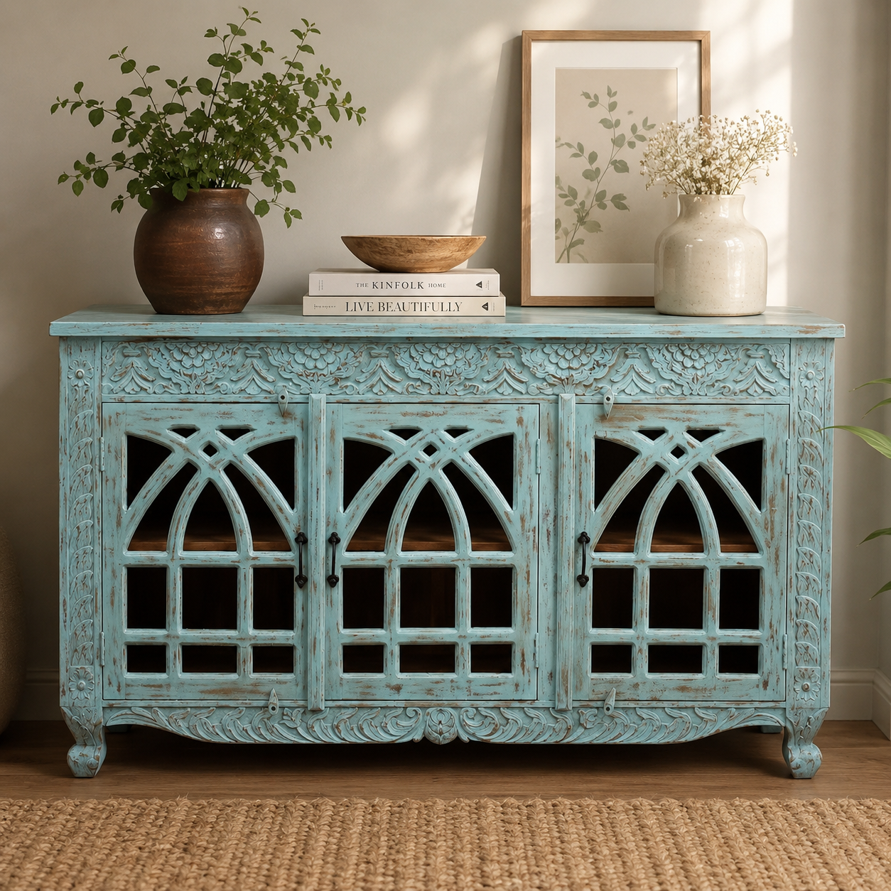 Alvaro Hand Carved Wooden Sideboard