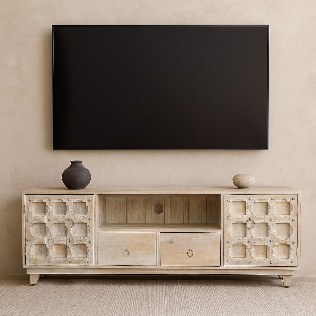 Adam Hand Carved Wooden TV Console