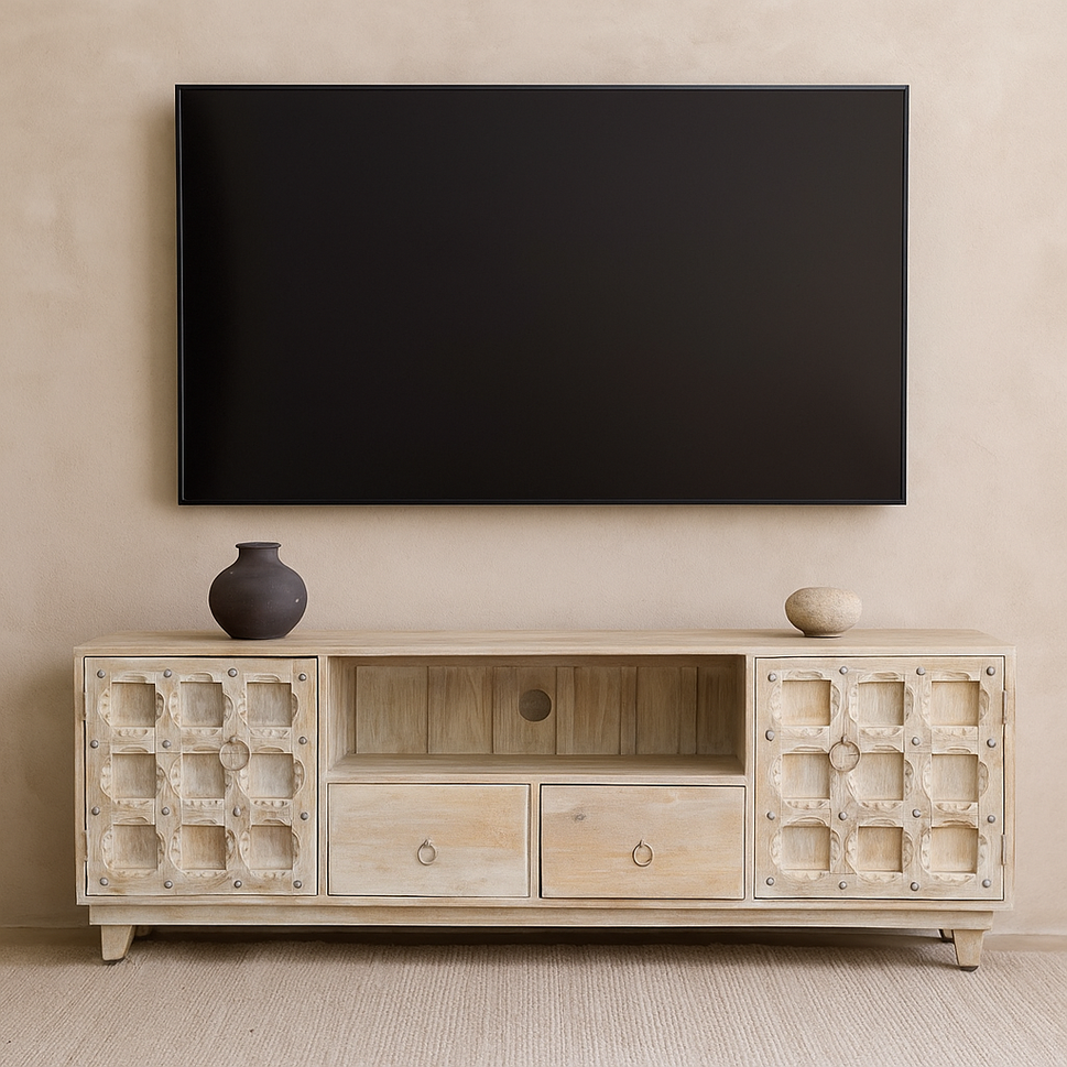 Adam Hand Carved Wooden TV Console