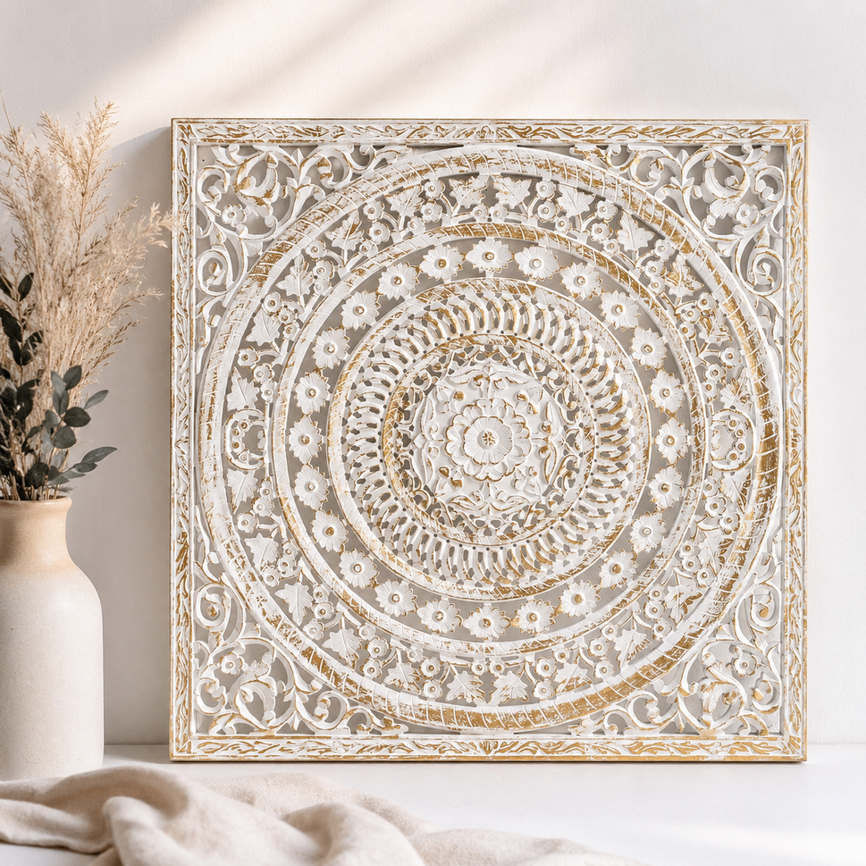 Liza Carved Wall Panel White Gold 120cm
