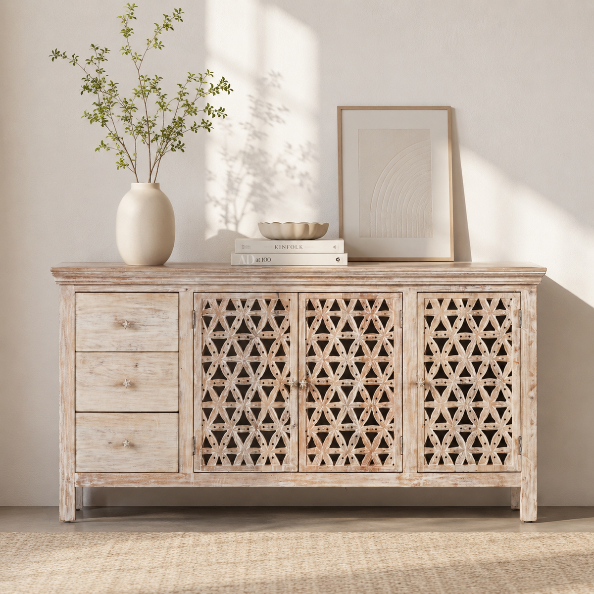 Vishwa Hand Carved Wooden Sideboard