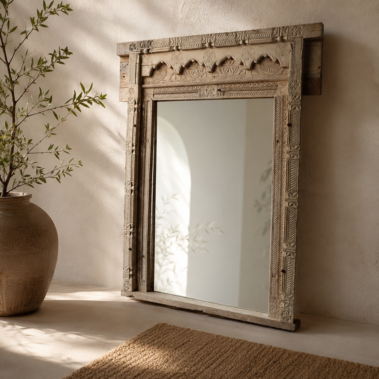 Navkaar Hand Carved Window Mirror Frame