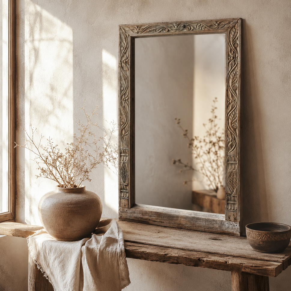 Tejas Hand Carved Wooden Mirror
