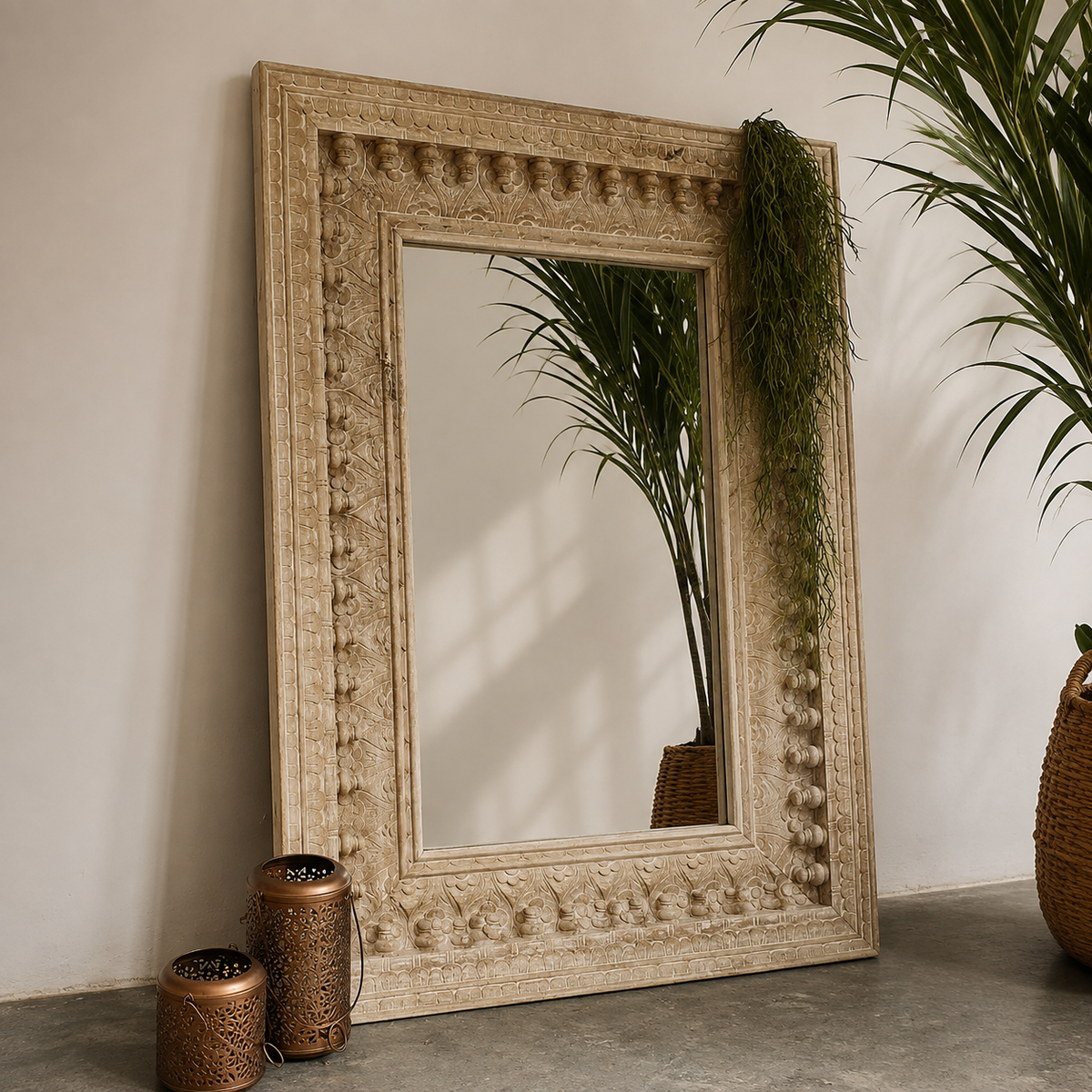 Lars Hand Carved Wooden Mirror