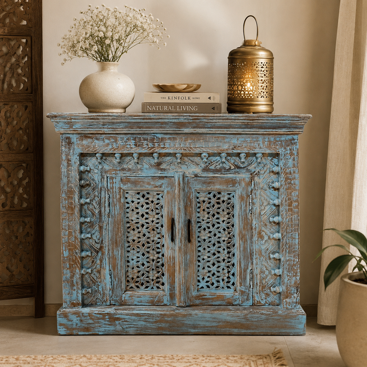 Kavin Carved Wooden Chest