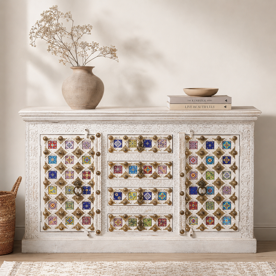 Eleema Carved Tile Side Board