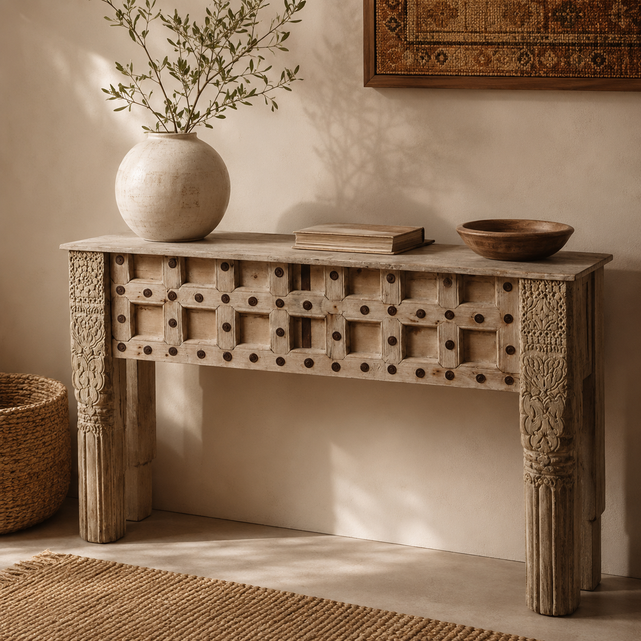 Ella Wooden Hand Carved Console Table