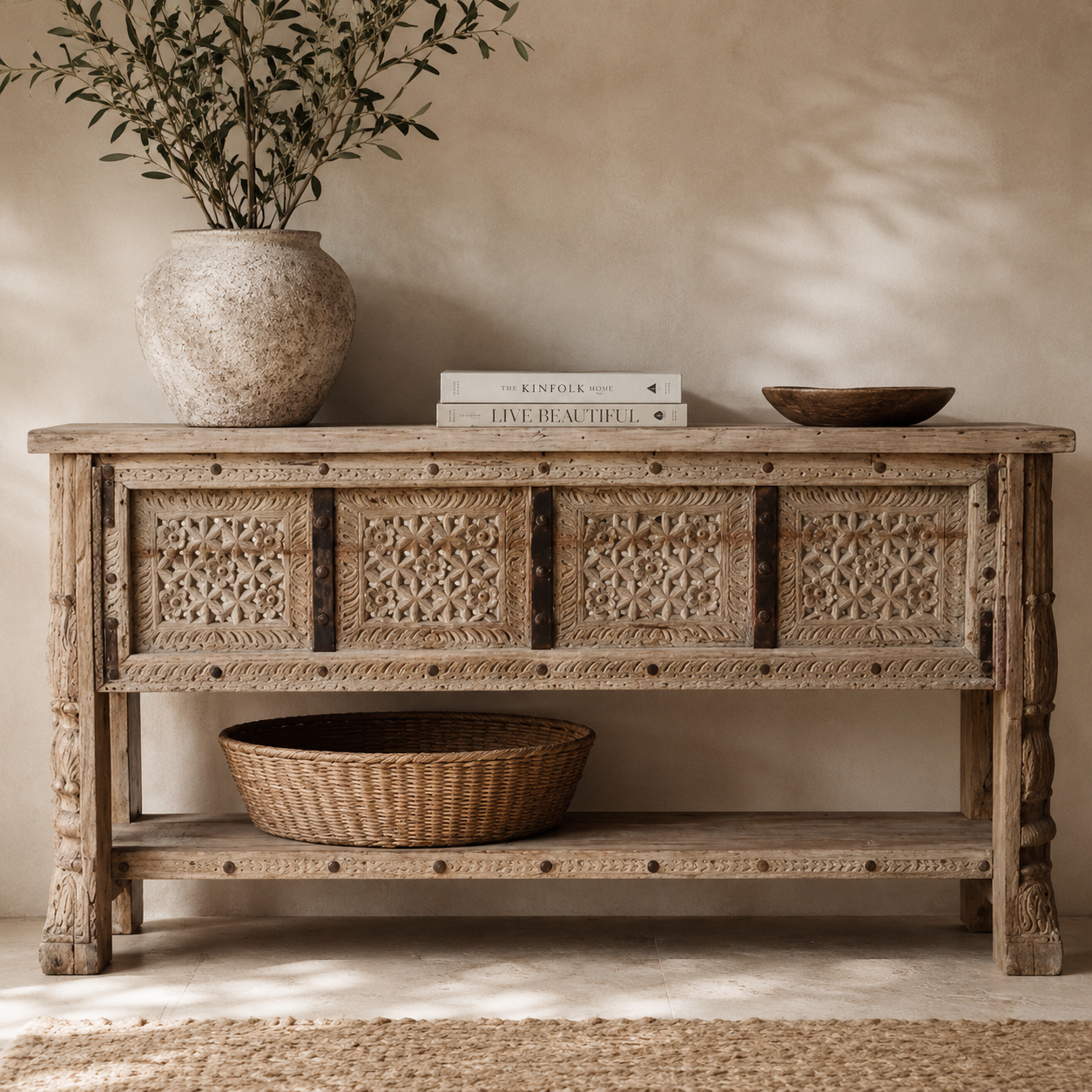 Rehman Hand Carved Wooden Console Table