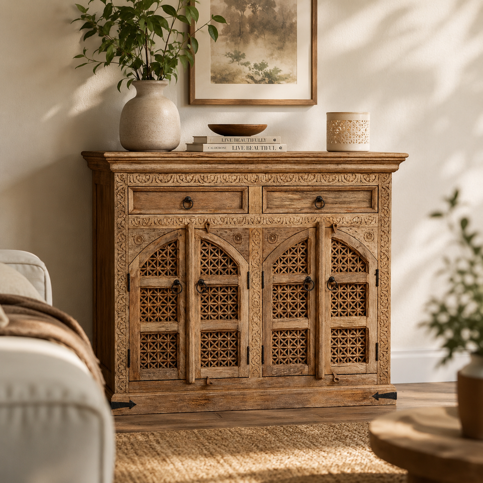 Finn Hand Carved Cabinet