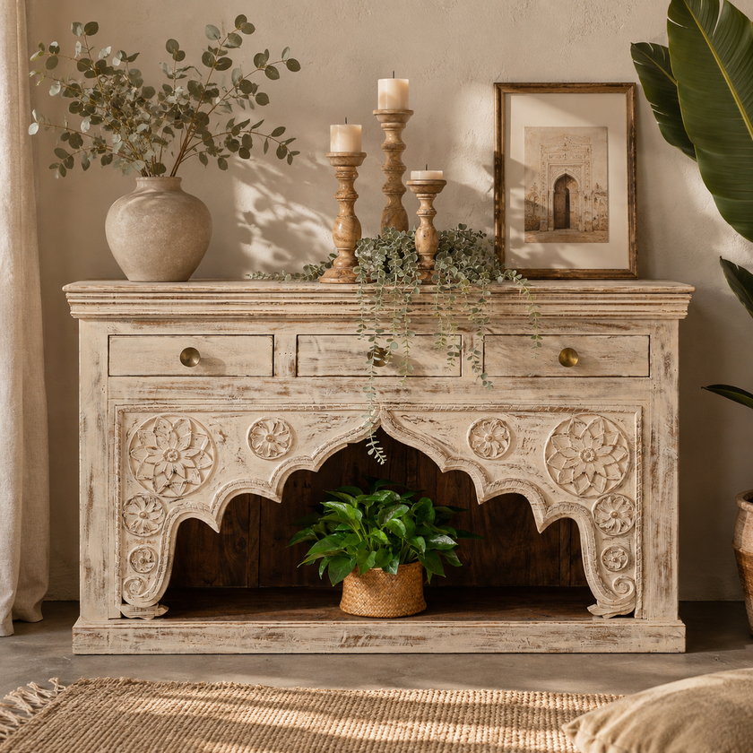 Danny Carved Wooden Console Table