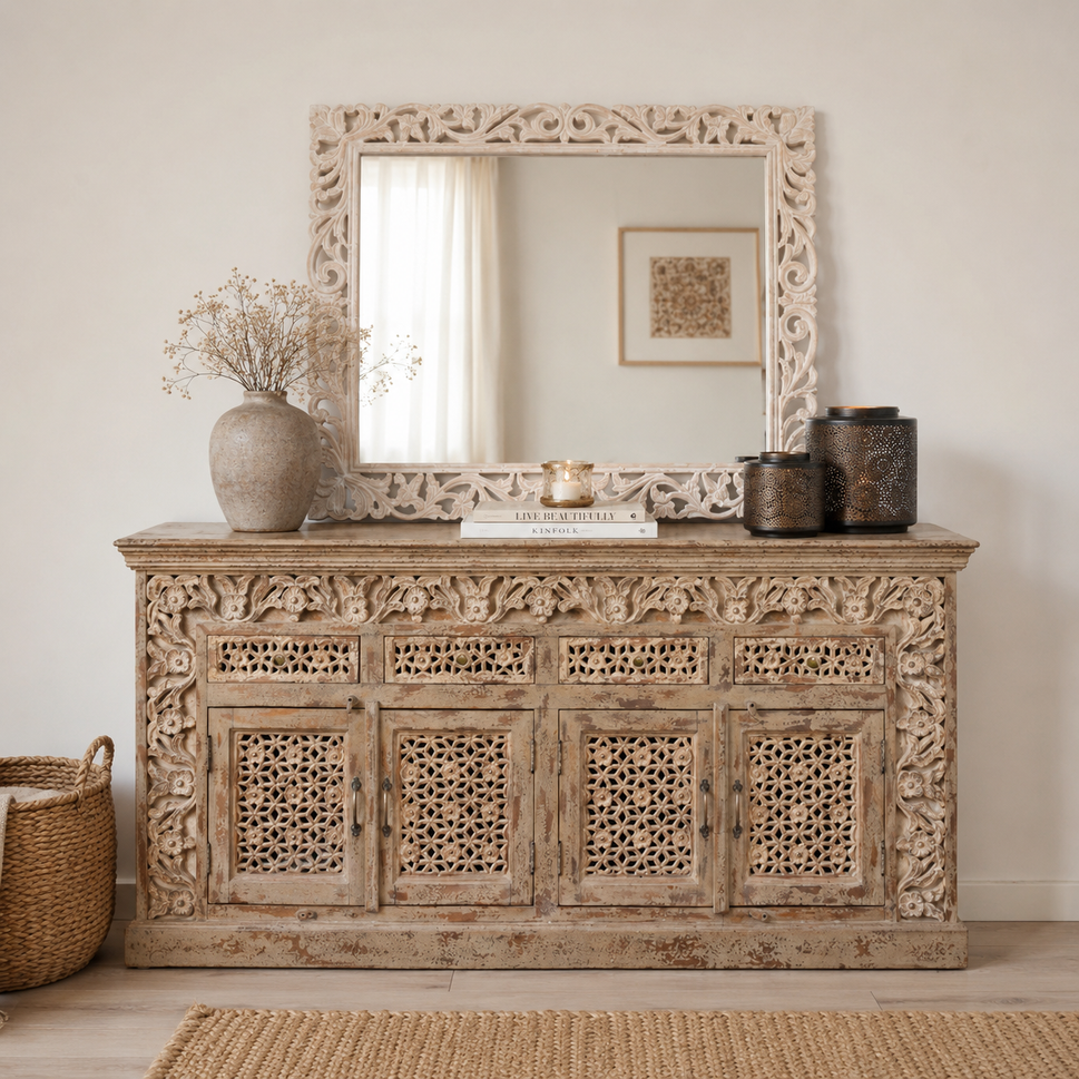 Rowan Hand Carved Side Board