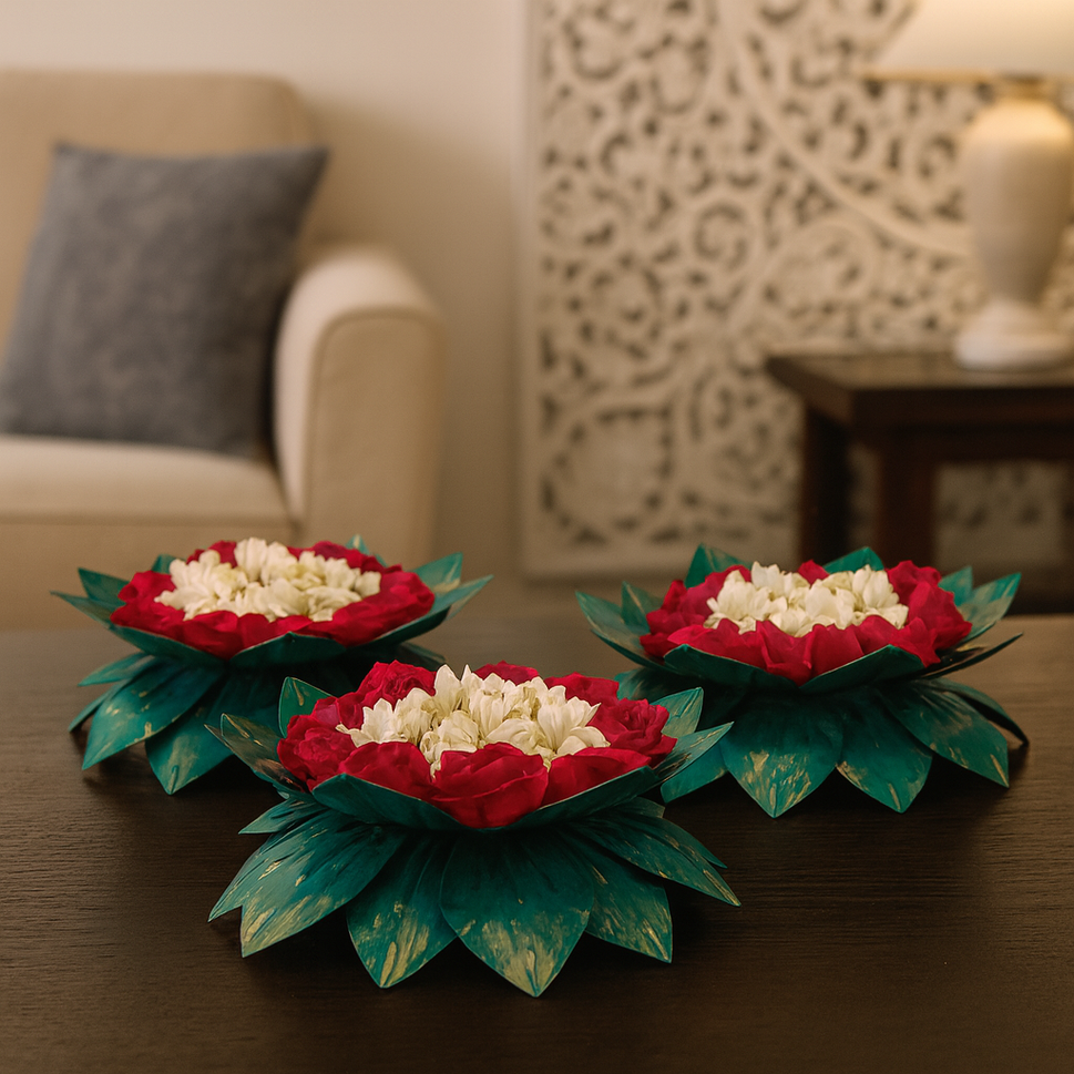 Green Lotus Urli Set Of 3