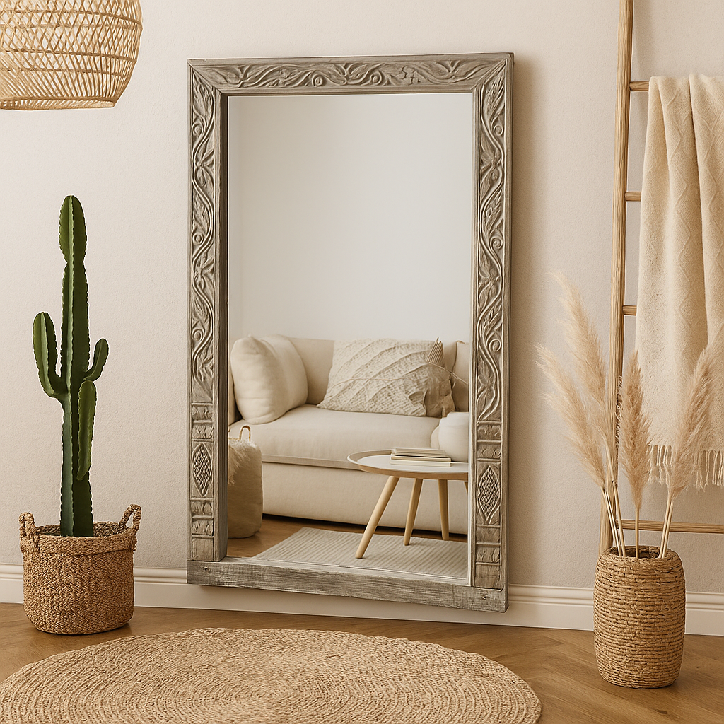 Tejas Hand Carved Wooden Mirror