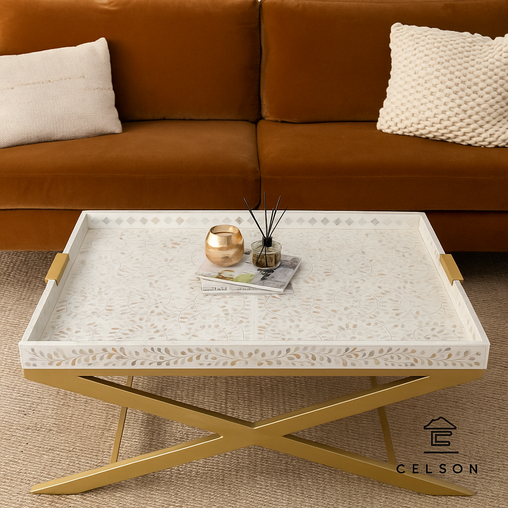 Evan Tray Mother of Pearl Inlay Coffee Table