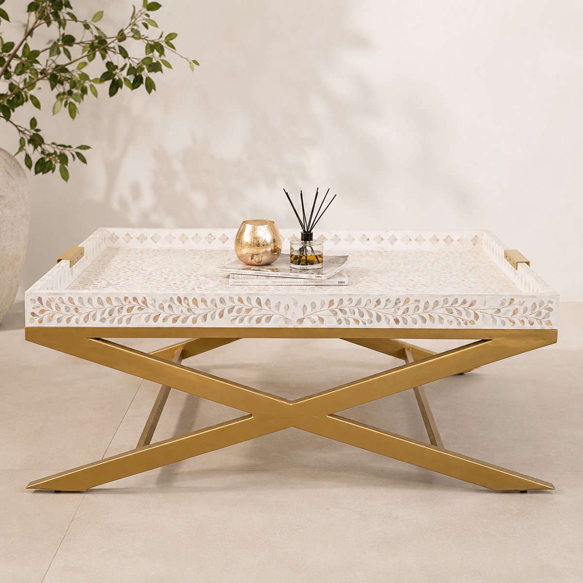 Olly Tray Mother of Pearl Inlay Coffee Table