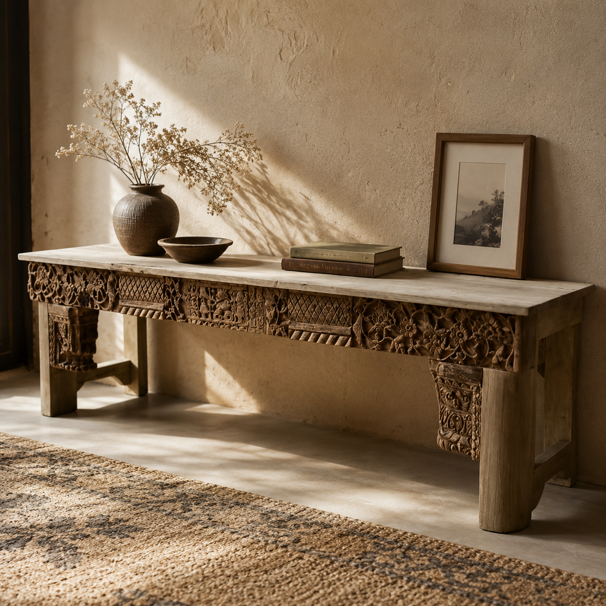 Bheema Hand Carved Wooden Console Table