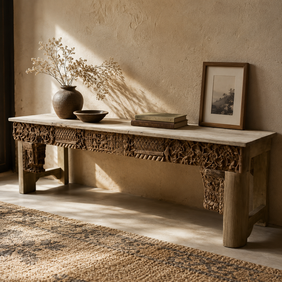Bheema Hand Carved Wooden Console Table