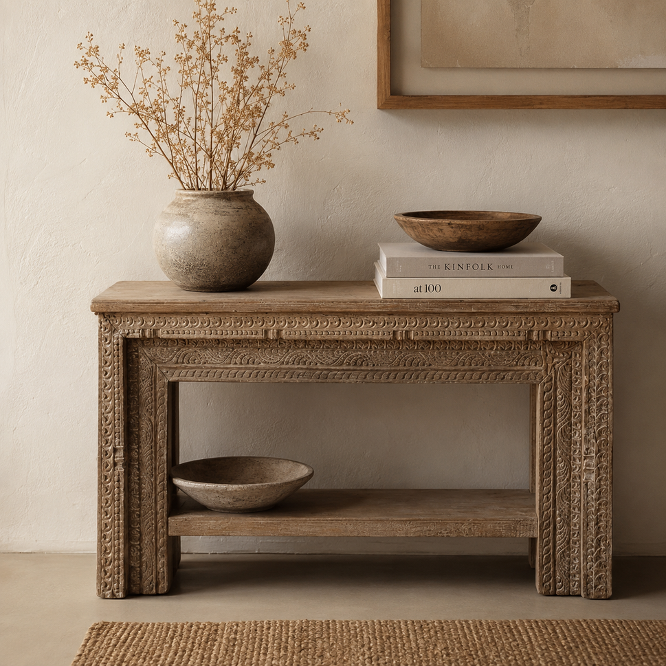 Milaan Hand Carved Wooden Console Table