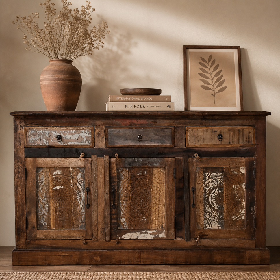 Frida Hand Carved Wooden Side Board