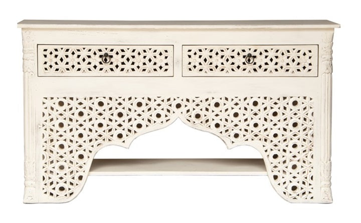 Penny Hand Carved Wooden Console Table
