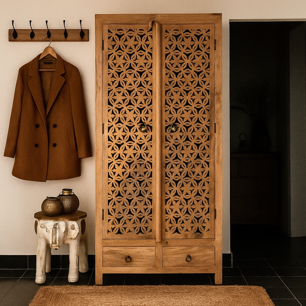 Erica Hand Carved Wooden Shoe Cabinet