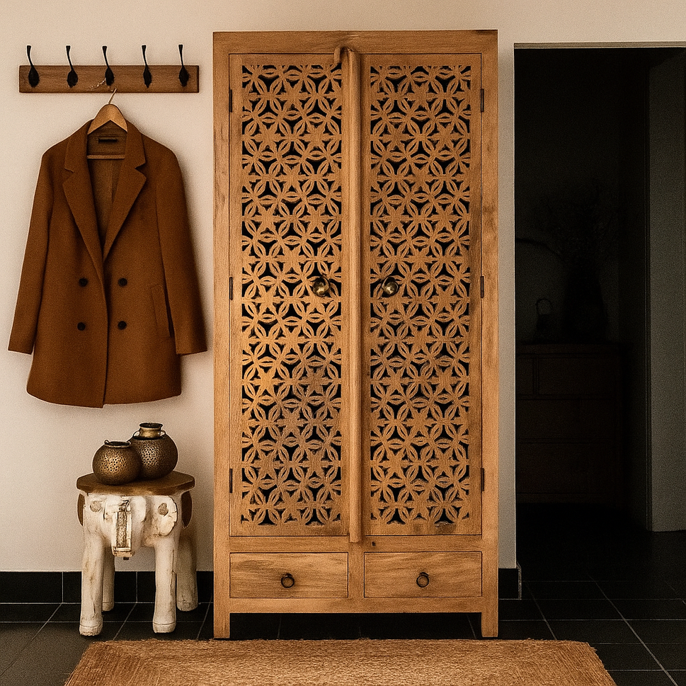 Erica Hand Carved Wooden Shoe Cabinet