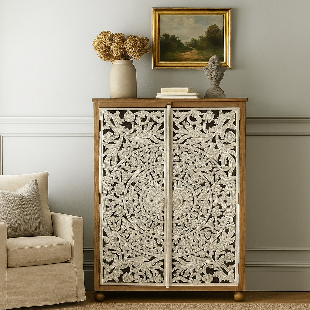 Sia Hand Carved Shoe Cabinet