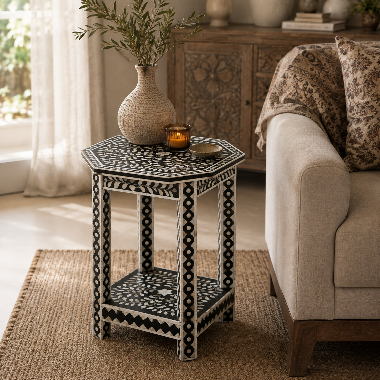 Lark Mother of Pearl Inlay Stool