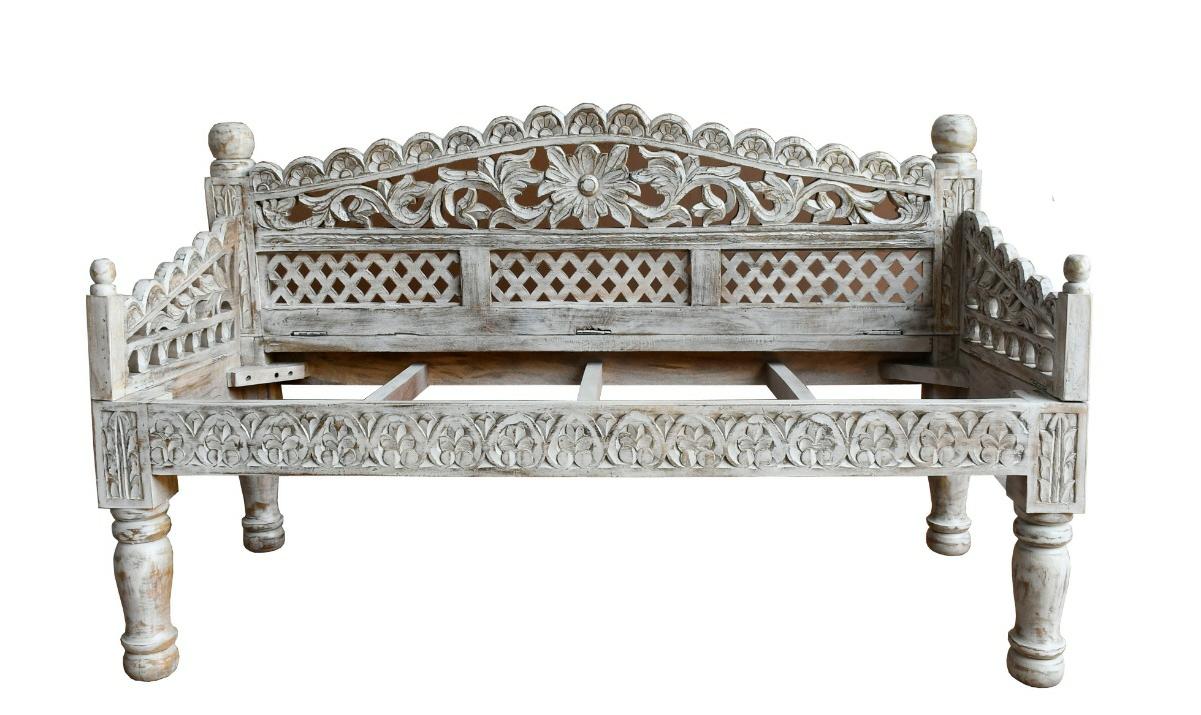 Scott Wooden Hand Carved 3 Seater Sofa with Cushion Seat