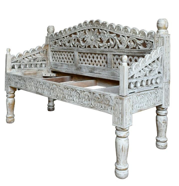 Scott Wooden Hand Carved 3 Seater Sofa with Cushion Seat