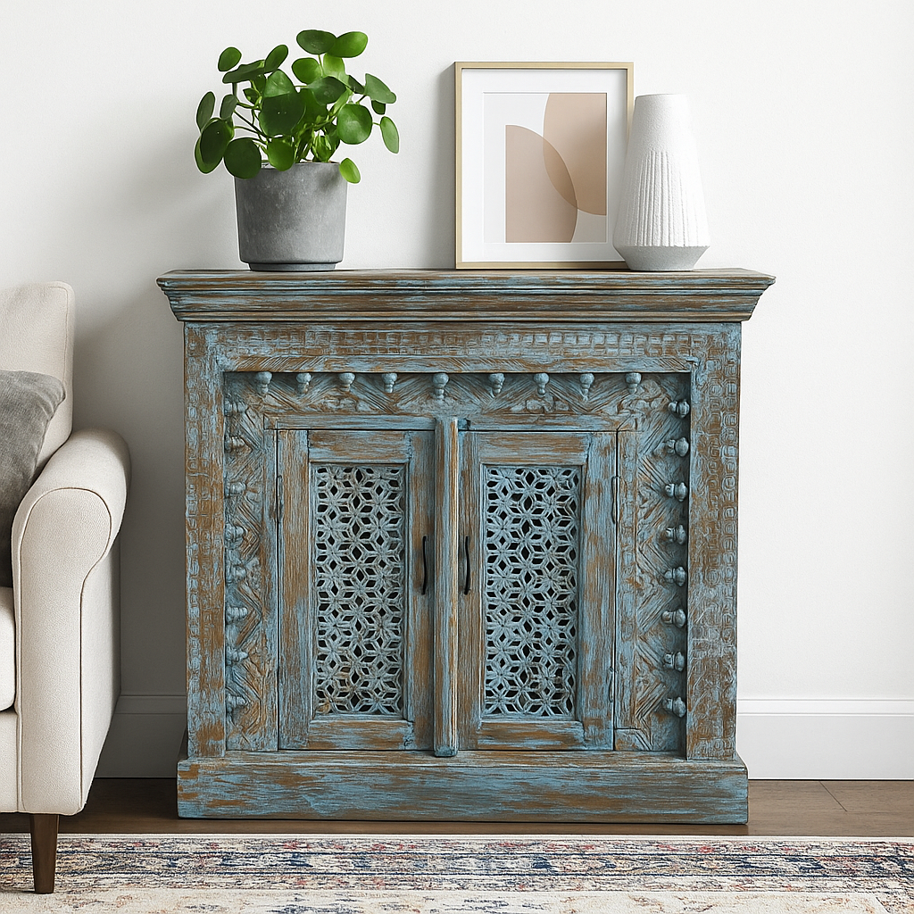 Kavin Carved Wooden Chest