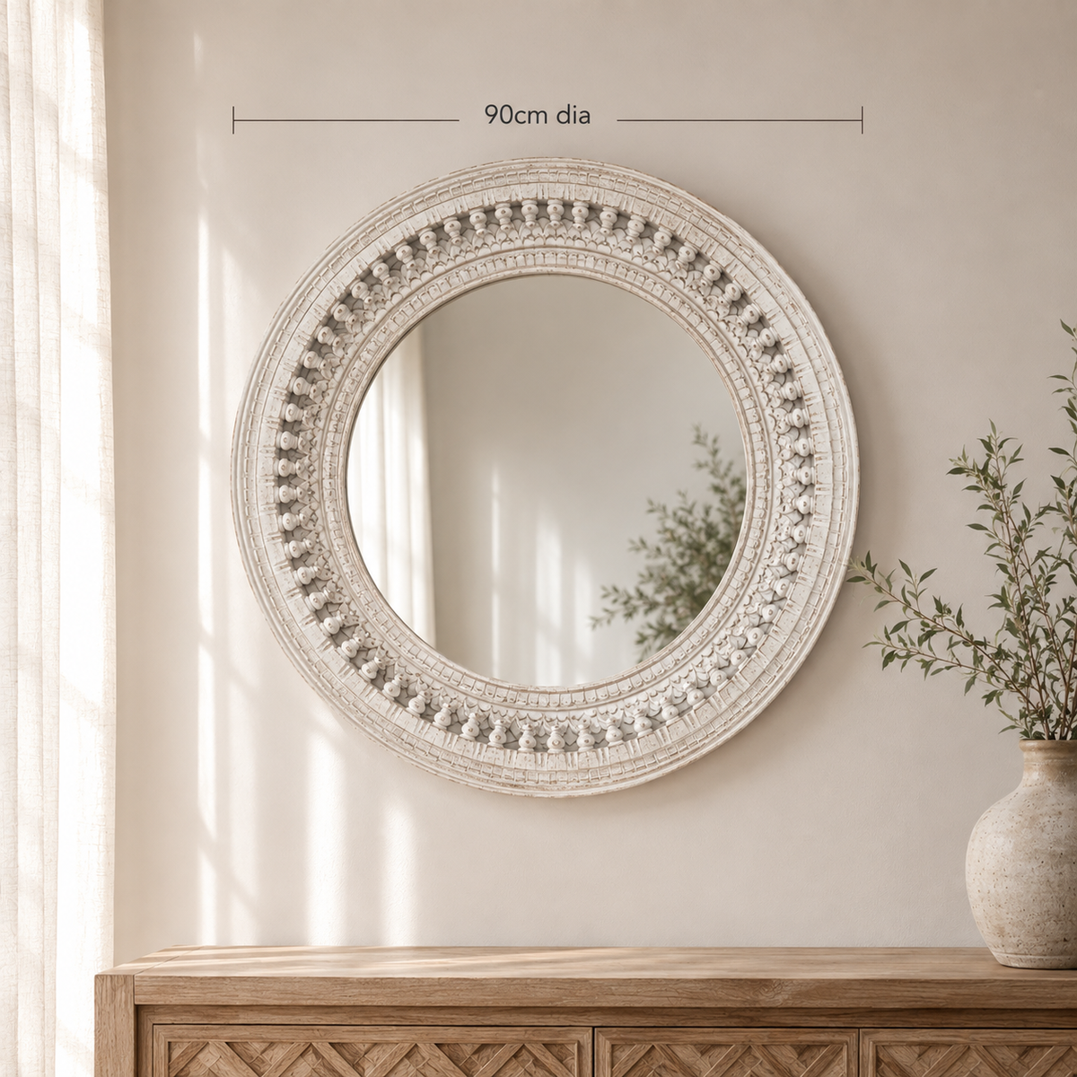 Becca Carved Spindle Round Mirror