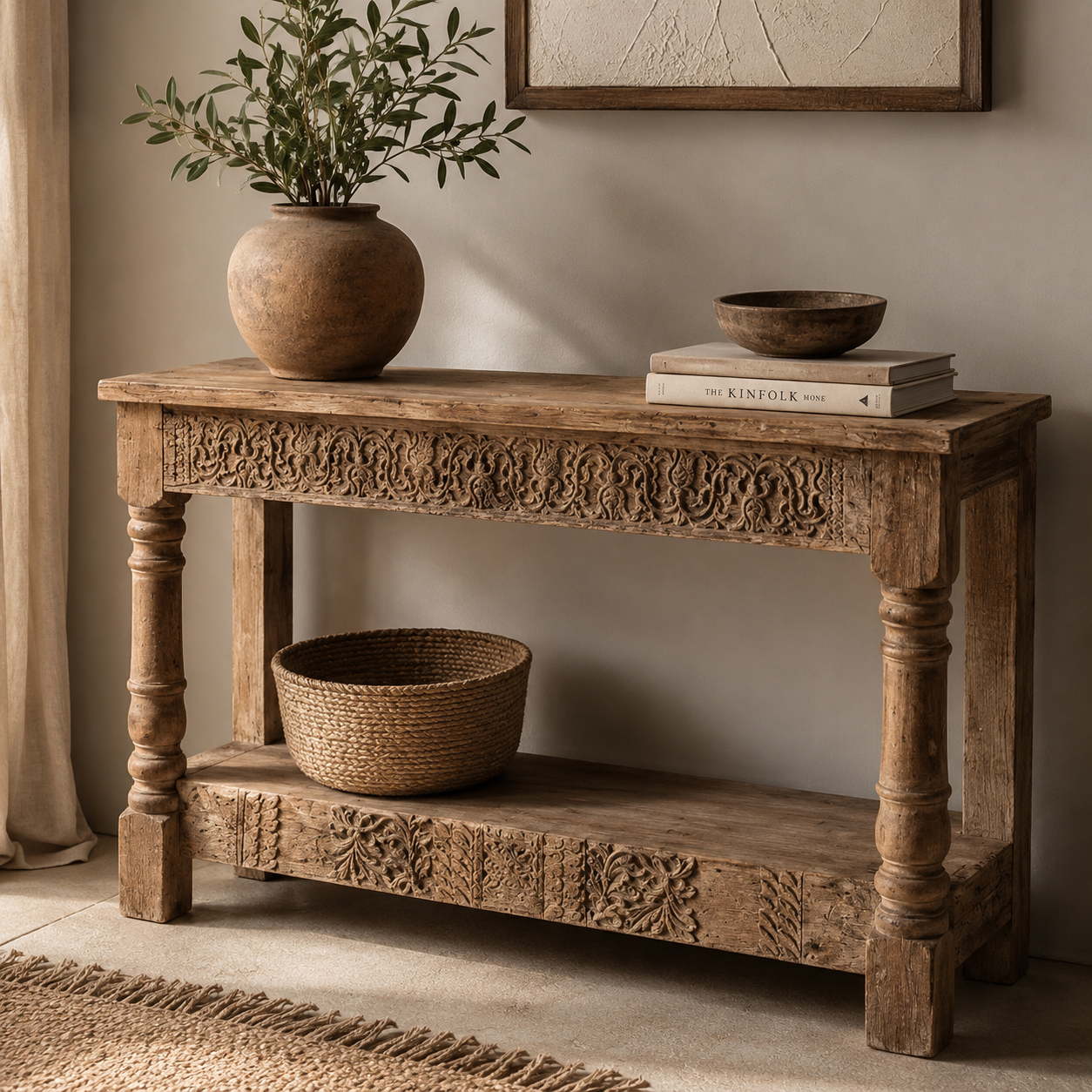 Rathore Hand Carved Wooden Console Table