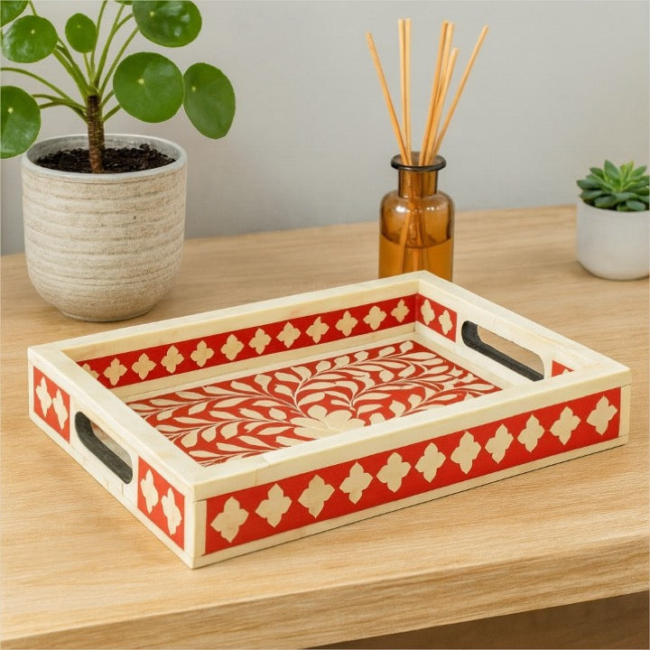 Fynn Bone Inlay Tray with Floral Pattern