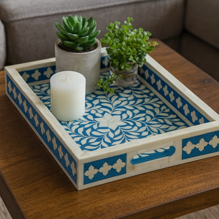 Lopez Bone Inlay Tray with Floral Pattern
