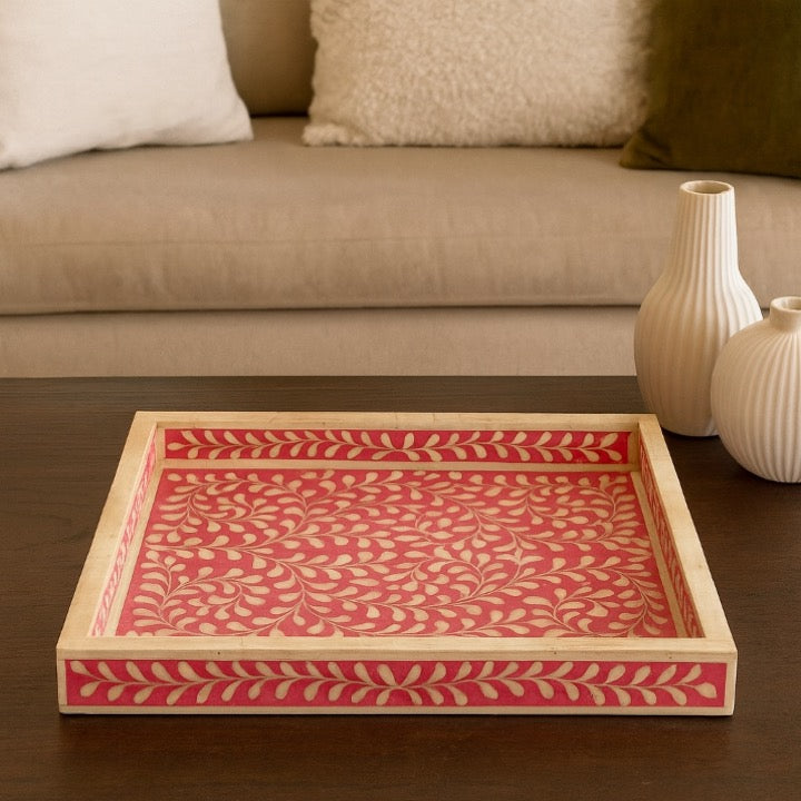 Yashi Bone Inlay Tray with Floral Pattern