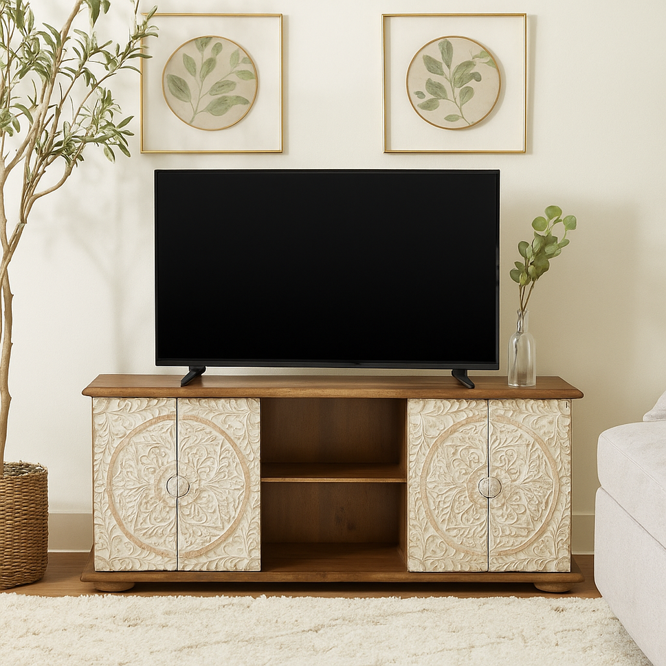 Simmon Hand Carved Wooden TV Cabinet