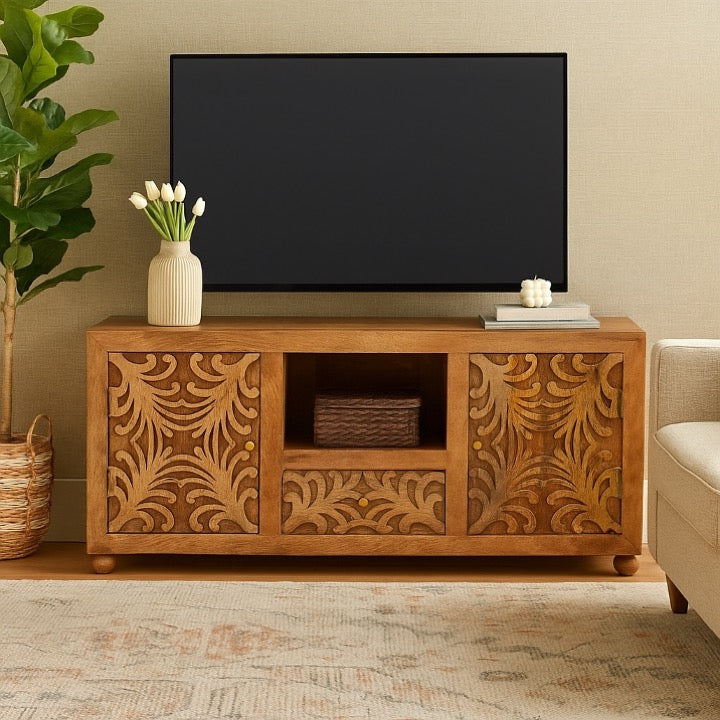 Purpuro Wooden Hand Carved  TV Cabinet