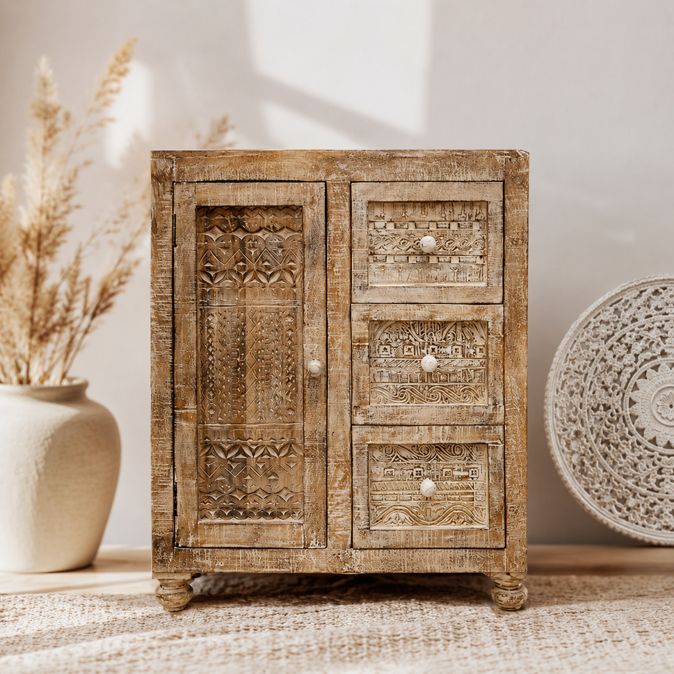 Luka Wooden Carved Chest