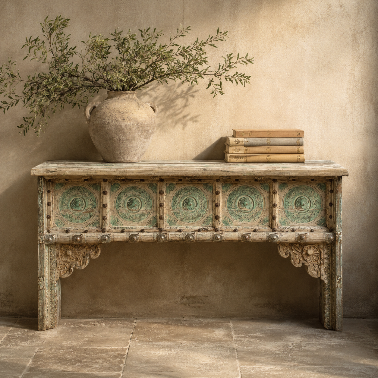 Radha Hand Carved Wooden Console Table