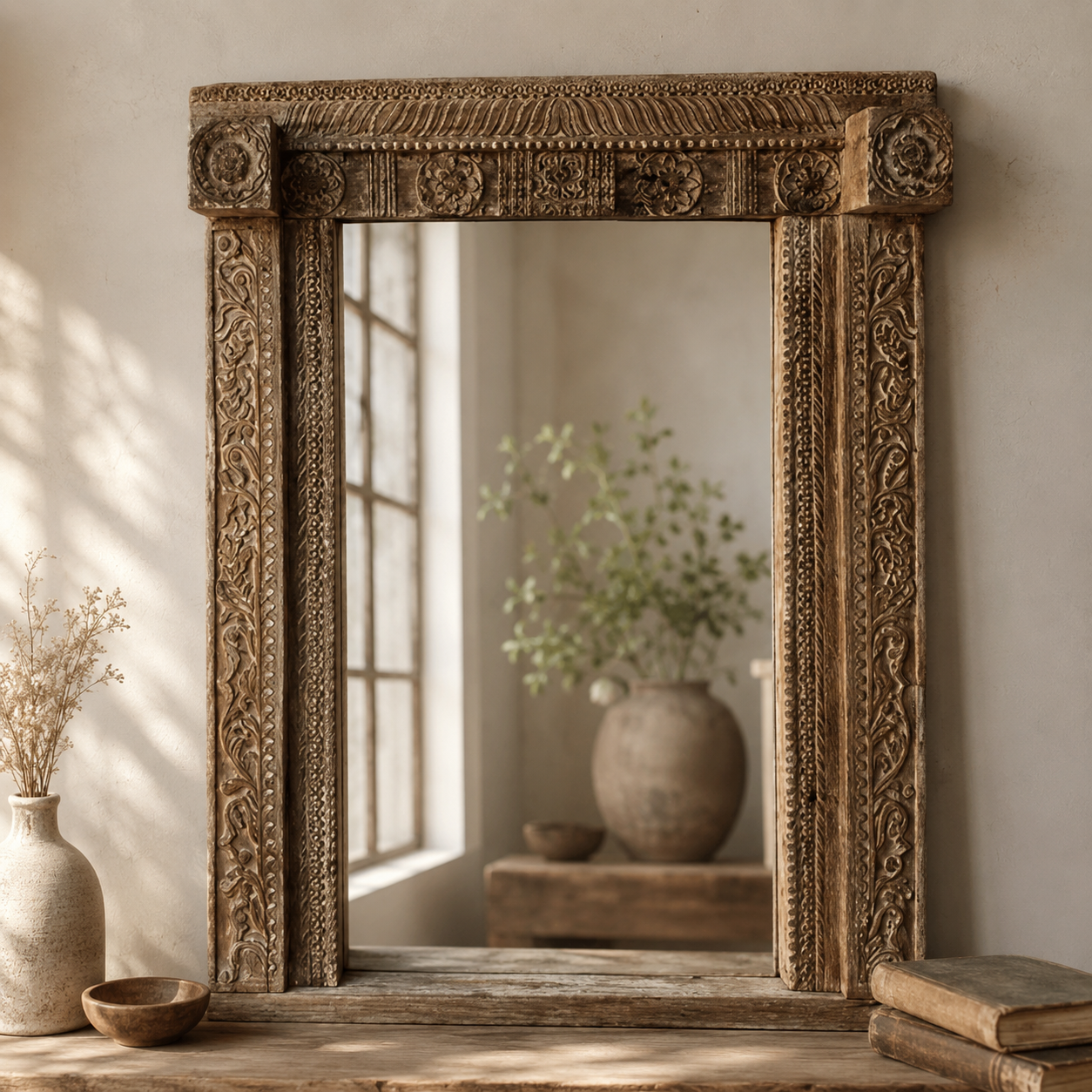 Aazad Wooden Hand Carved Mirror