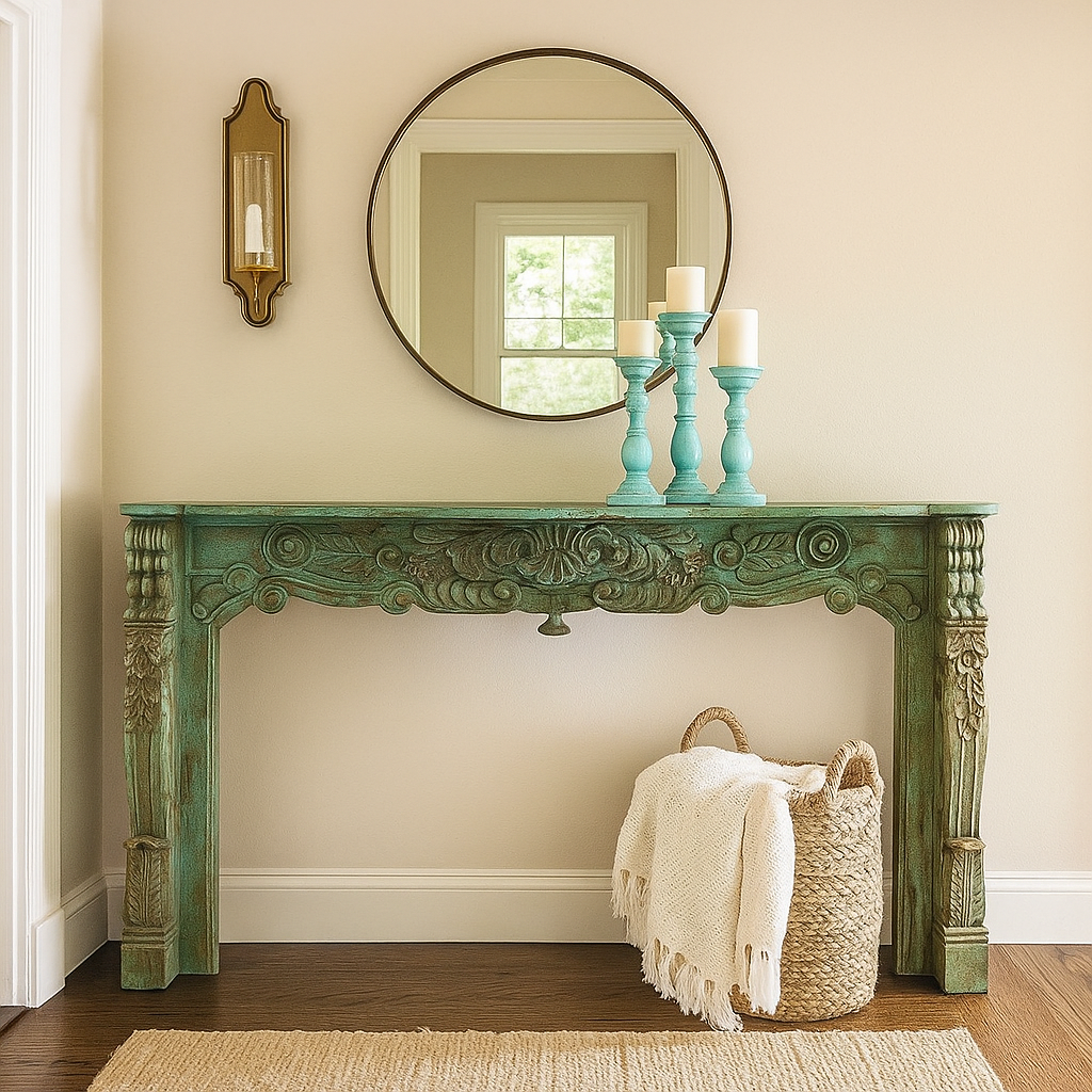 Biona Hand Carved Wooden Console Table
