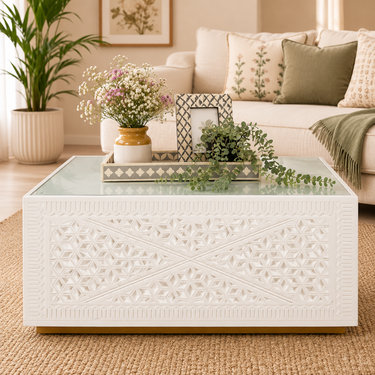 Lauritta Carved Wooden Coffee Table