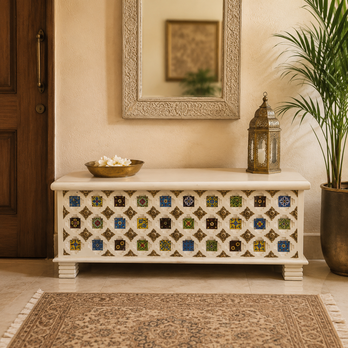 Willy Carved Tile Storage Trunk
