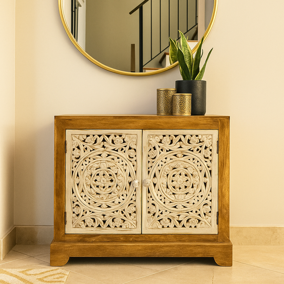 Harris Hand Carved Wooden Shoe Cabinet